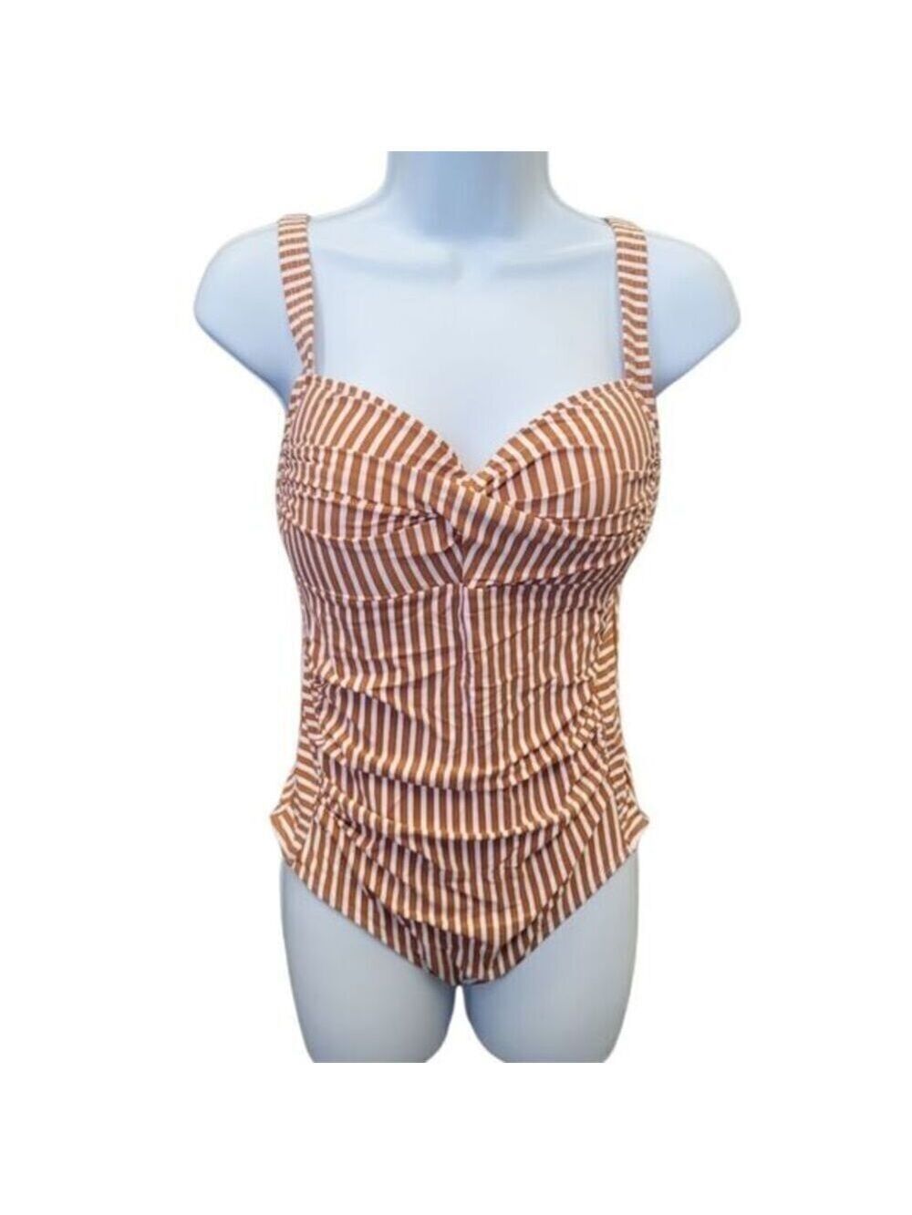 NWOT Nip Tuck Front Twist Striped One Piece Swimsuit Size 8 Orange